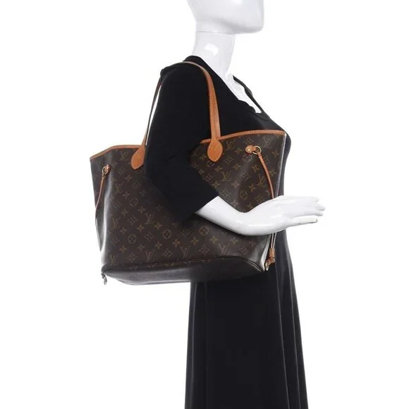Authentic Louis Vuitton Neverfull MM Monogram Tote Shoulder Bag Brown Tan LV - Picture 4 of 13